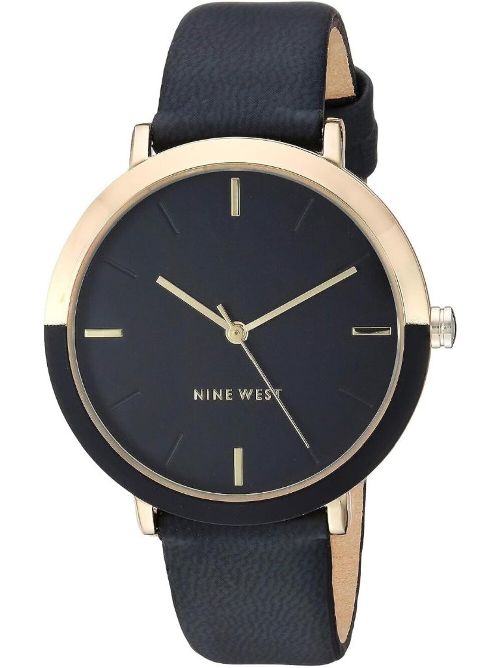 Nine West Women's Black And Gold Analog Japanese Quartz Solid Strap Round Watch